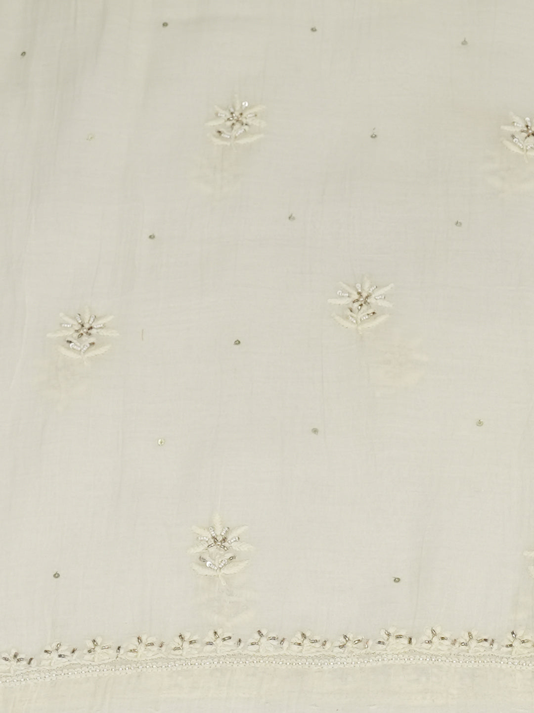 Ada Hand Embroidered Cream Chanderi Lucknowi Chikankari Unstitched Kurta Dupatta Set With Cutdana Work 01A621810