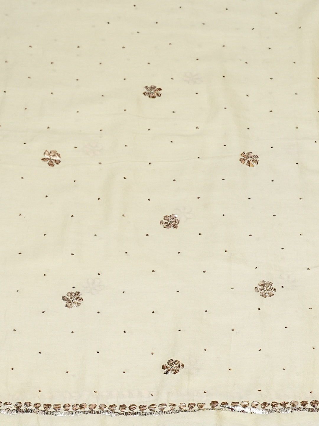 Ada Hand Embroidered Cream Chanderi Unstitched Kurta Dupatta Set With Muqaish/Mukaish Work 01A147872