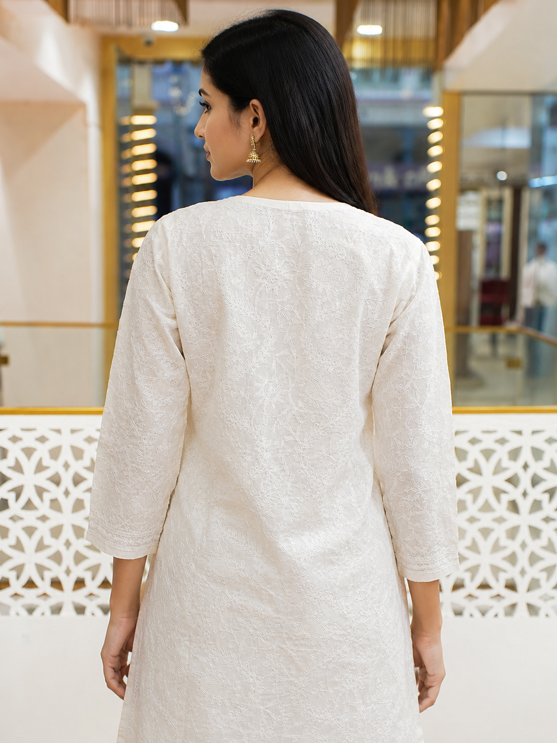 Ada Hand Embroidered Cream Cotton Lucknowi Chikankari Straight Kurta A011137