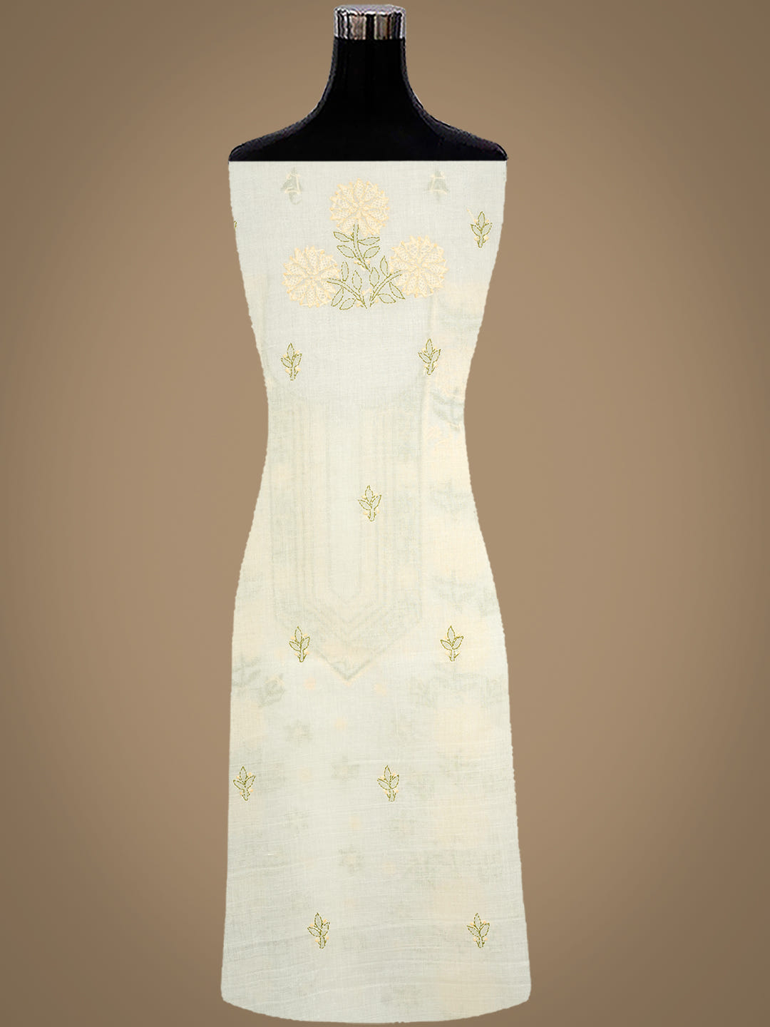 Ada Hand Embroidered Cream Cotton Lucknowi Chikankari Unstitched Suit Piece With Chiffon Dupatta 01A1025735_2