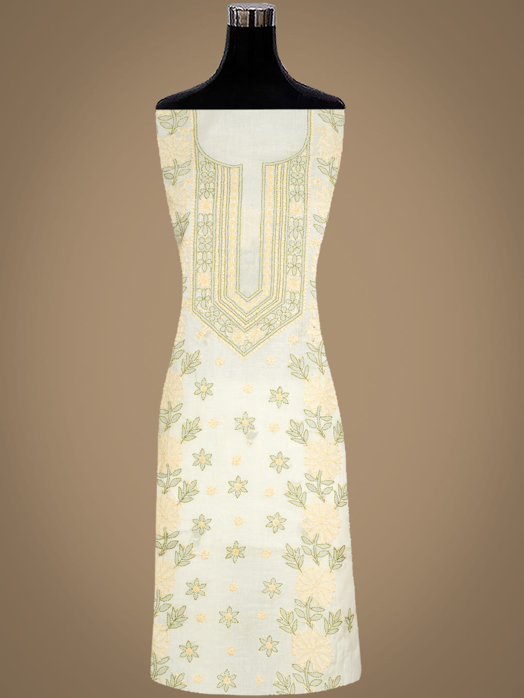 Ada Hand Embroidered Cream Cotton Lucknowi Chikankari Unstitched Suit Piece With Chiffon Dupatta 01A1025735_8