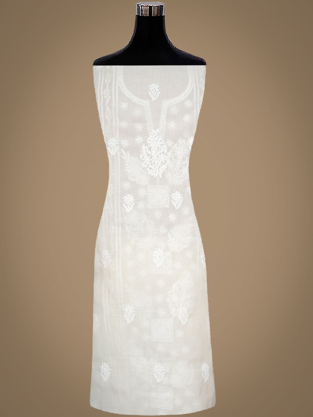Ada Hand Embroidered Cream Cotton Lucknowi Chikankari Unstitched Suit Piece With Chiffon Dupatta 01A954355