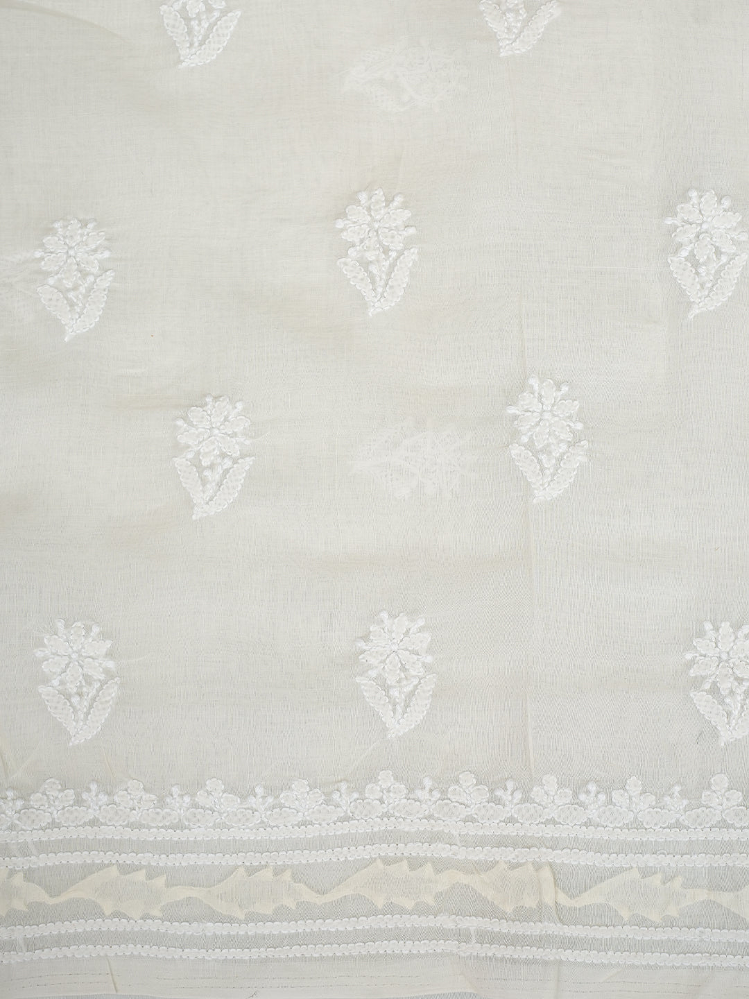 Ada Hand Embroidered Cream Cotton Lucknowi Chikankari Unstitched Suit Piece With Chiffon Dupatta 01A954355