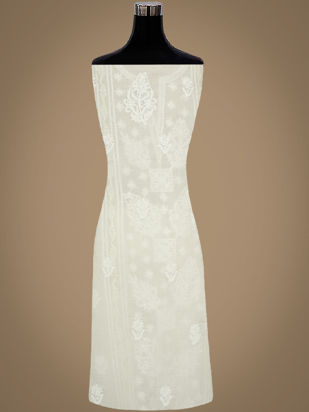 Ada Hand Embroidered Cream Cotton Lucknowi Chikankari Unstitched Suit Piece With Chiffon Dupatta 01A981978