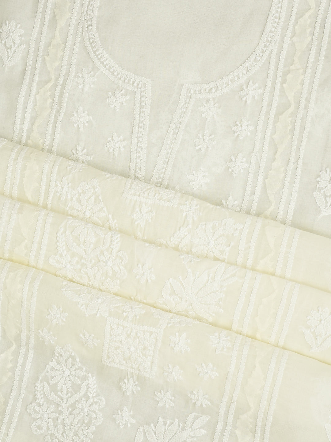 Ada Hand Embroidered Cream Cotton Lucknowi Chikankari Unstitched Suit Piece With Chiffon Dupatta 01A981978