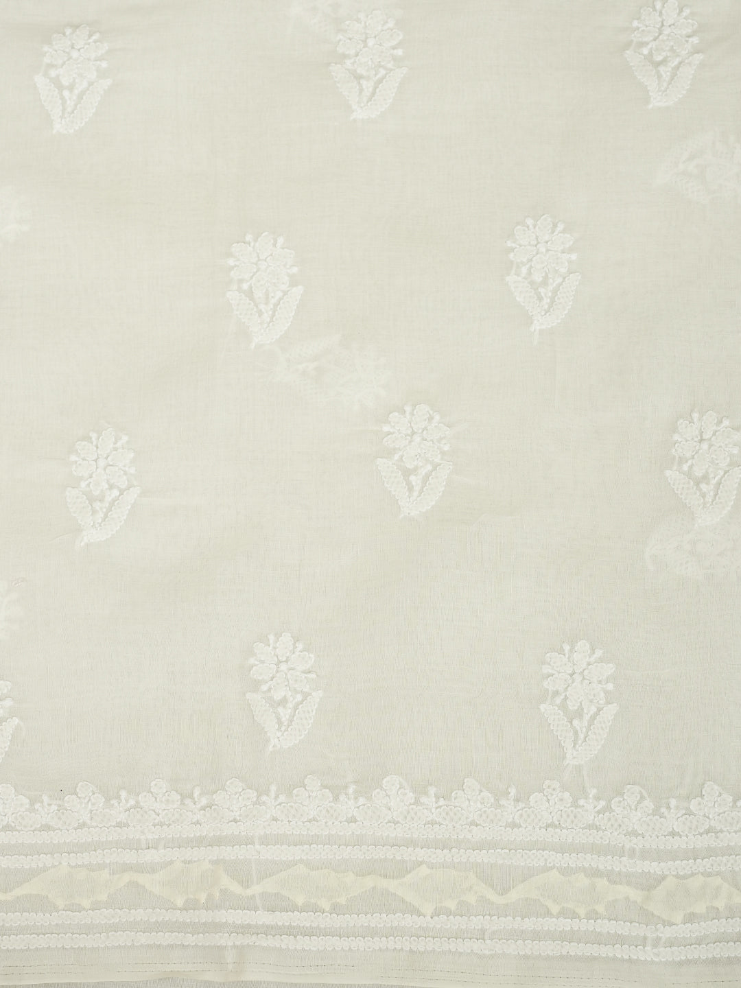 Ada Hand Embroidered Cream Cotton Lucknowi Chikankari Unstitched Suit Piece With Chiffon Dupatta 01A981978