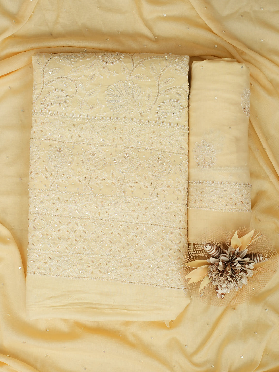 Ada Hand Embroidered Cream Cotton Lucknowi Chikankari Unstitched Suit Piece With Cutdana Work 01A705335_1