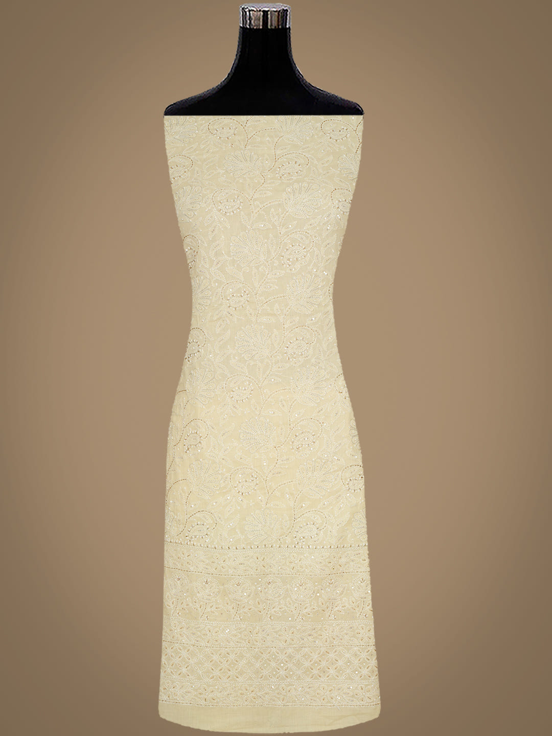 Ada Hand Embroidered Cream Cotton Lucknowi Chikankari Unstitched Suit Piece With Cutdana Work 01A705335_4