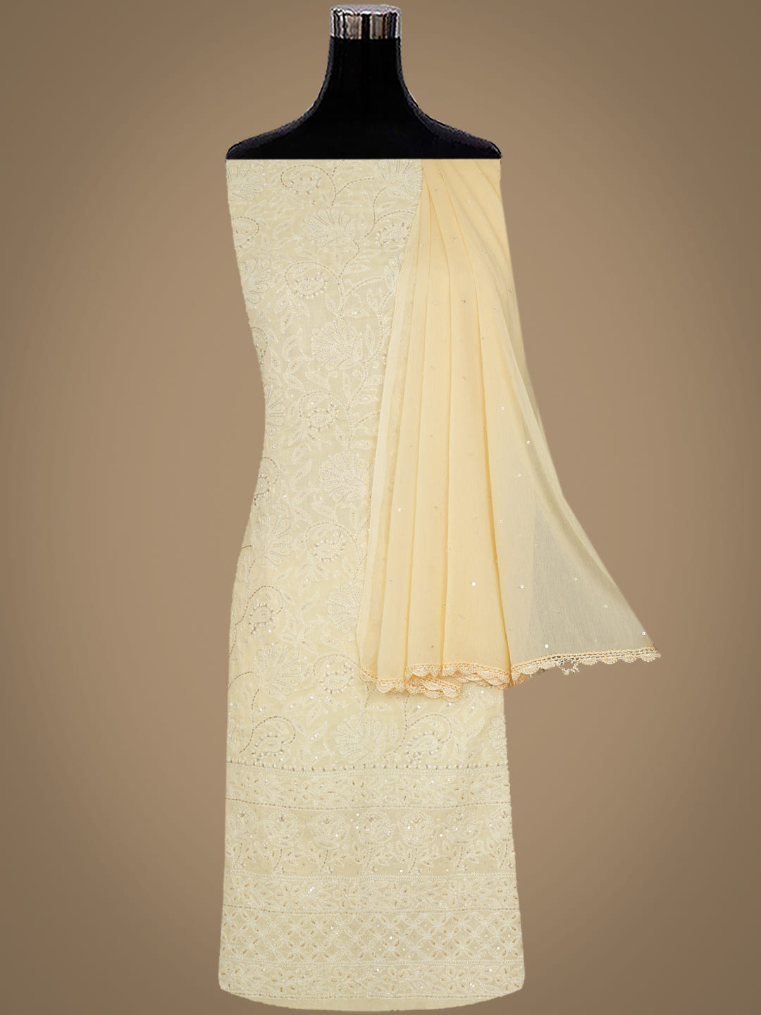 Ada Hand Embroidered Cream Cotton Lucknowi Chikankari Unstitched Suit Piece With Cutdana Work 01A705335_5