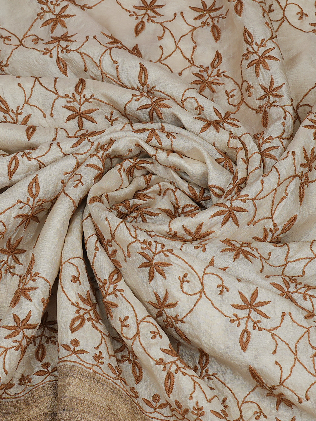 Ada Hand Embroidered Cream Ghicha Silk Lucknowi Chikankari Dupatta 07A502289
