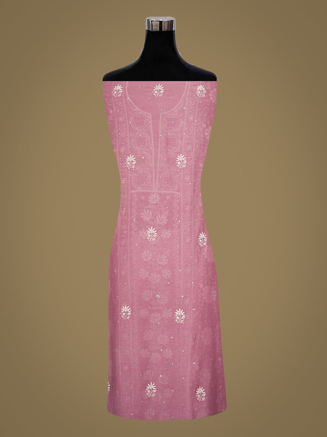 Ada Hand Embroidered Dark Mauve Chanderi Lucknowi Chikankari Unstitched Kurta Dupatta Set With Zari Work 01A960047