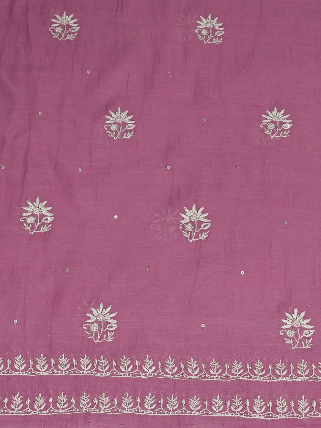 Ada Hand Embroidered Dark Mauve Chanderi Lucknowi Chikankari Unstitched Kurta Dupatta Set With Zari Work 01A960047