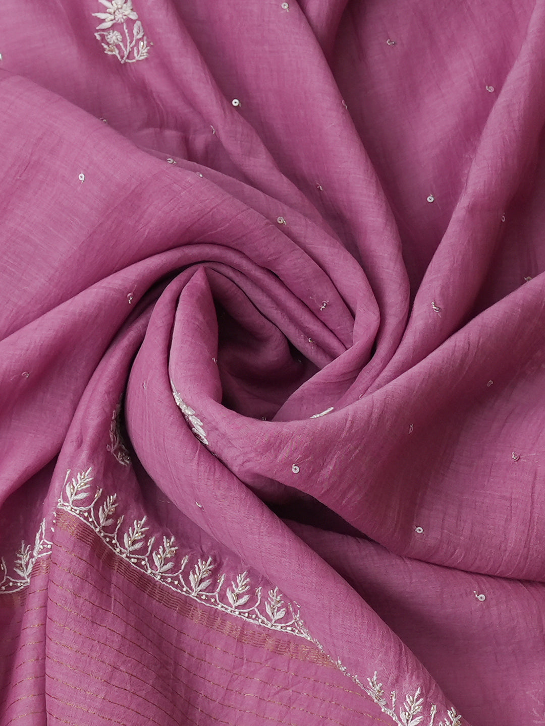 Ada Hand Embroidered Dark Mauve Chanderi Lucknowi Chikankari Unstitched Kurta Dupatta Set With Zari Work 01A960047