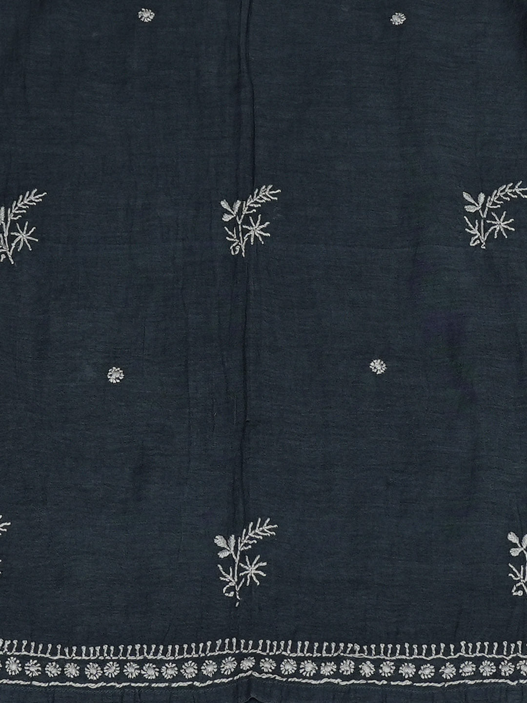 Ada Hand Embroidered Dark Slate Grey Chanderi Lucknowi Chikankari Semi-Stitched Kurta Dupatta Set 01A864352