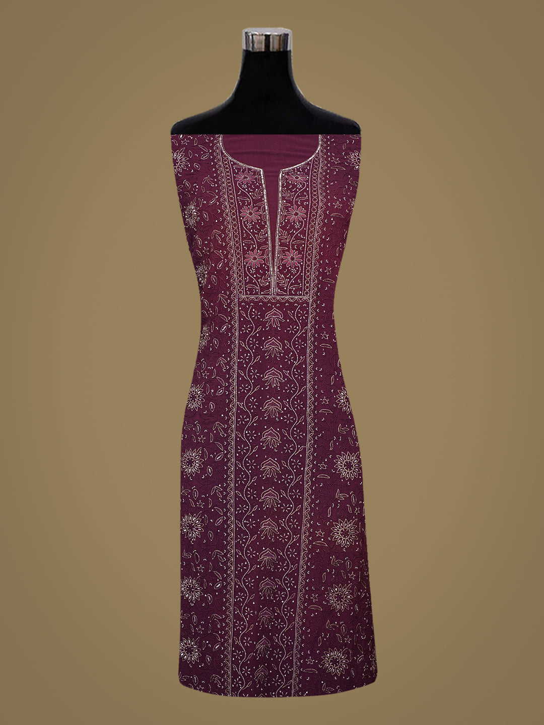 Ada Hand Embroidered Deep Purple Viscose Georgette Lucknowi Chikankari Unstitched Kurta Dupatta Set with Cutdana and Sequinned Work 01A754678
