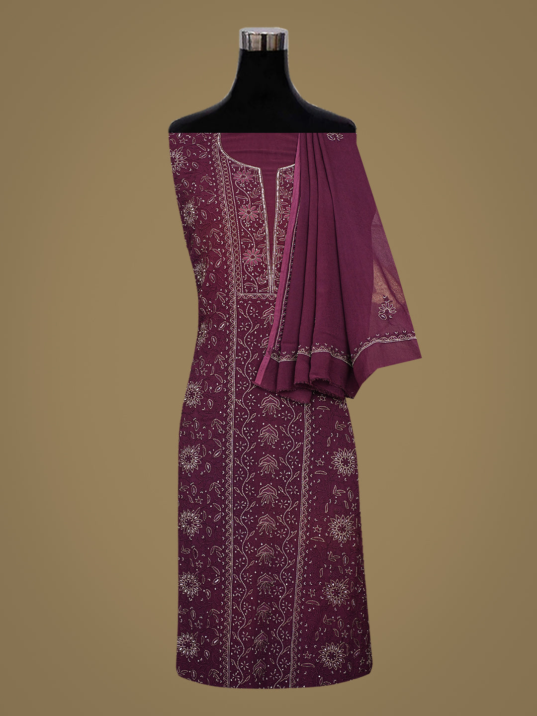 Ada Hand Embroidered Deep Purple Viscose Georgette Lucknowi Chikankari Unstitched Kurta Dupatta Set with Cutdana and Sequinned Work 01A754678
