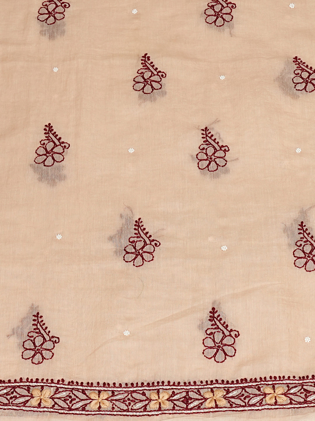 Ada Hand Embroidered Dusty Peach Chanderi Lucknowi Chikankari Unstitched Kurta Dupatta Set 01A989976_6