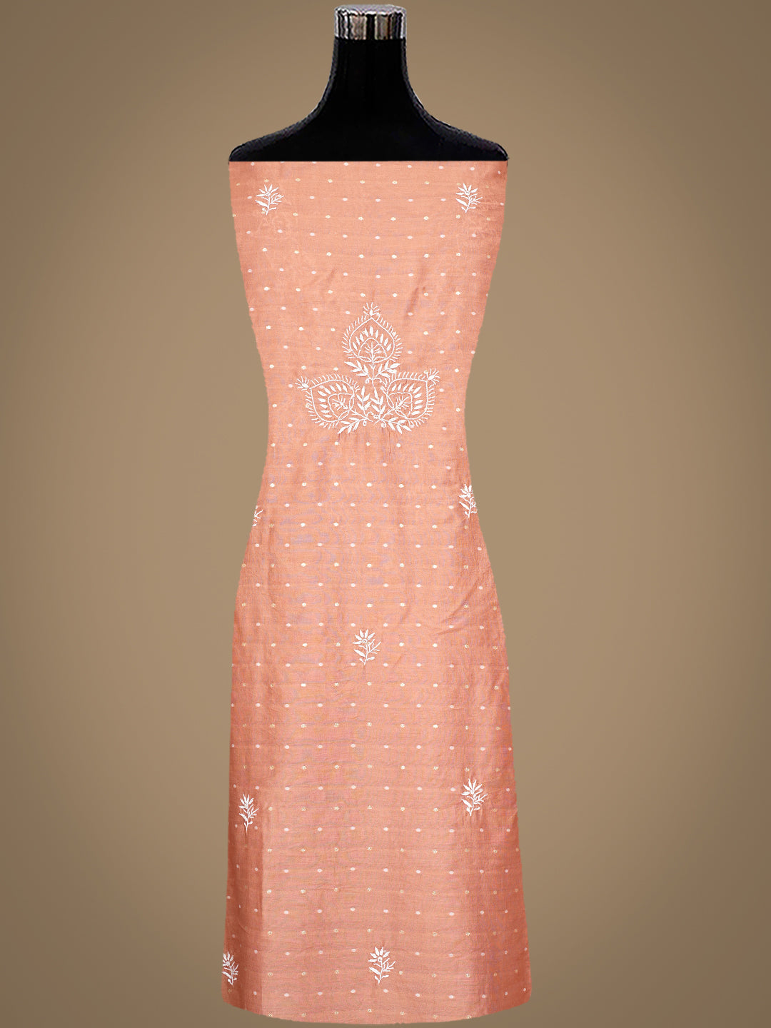 Ada Hand Embroidered Dusty Peach Chanderi Lucknowi Chikankari Unstitched Suit Piece 01A989949