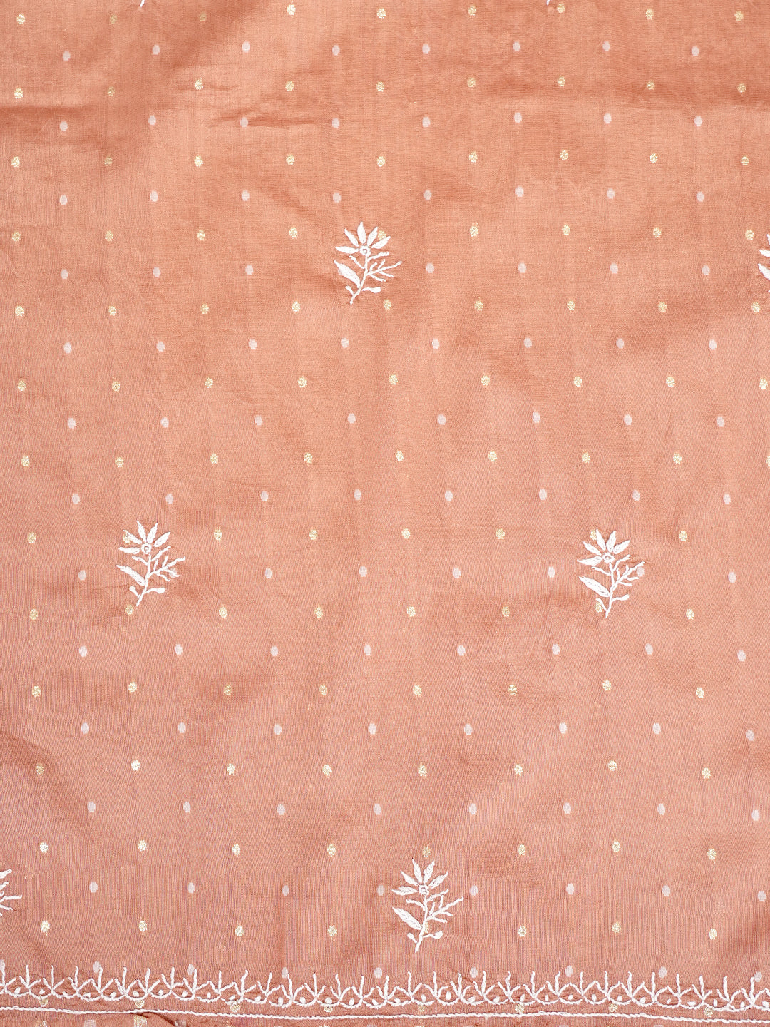 Ada Hand Embroidered Dusty Peach Chanderi Lucknowi Chikankari Unstitched Suit Piece 01A989949