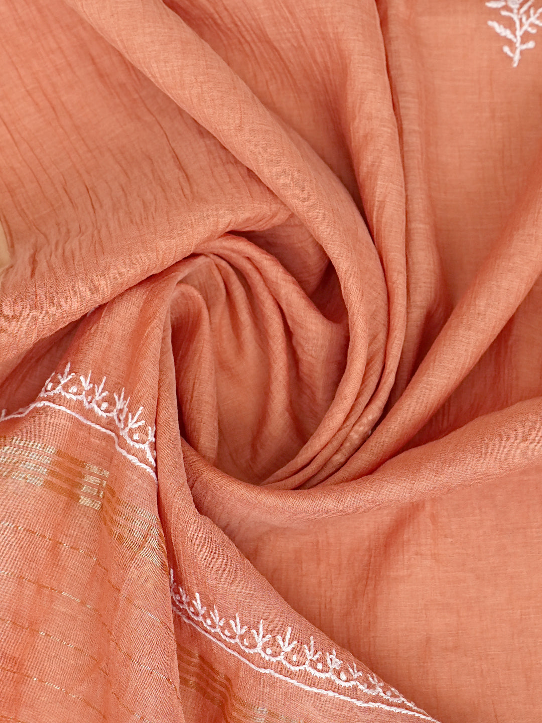 Ada Hand Embroidered Dusty Peach Chanderi Lucknowi Chikankari Unstitched Suit Piece 01A989949