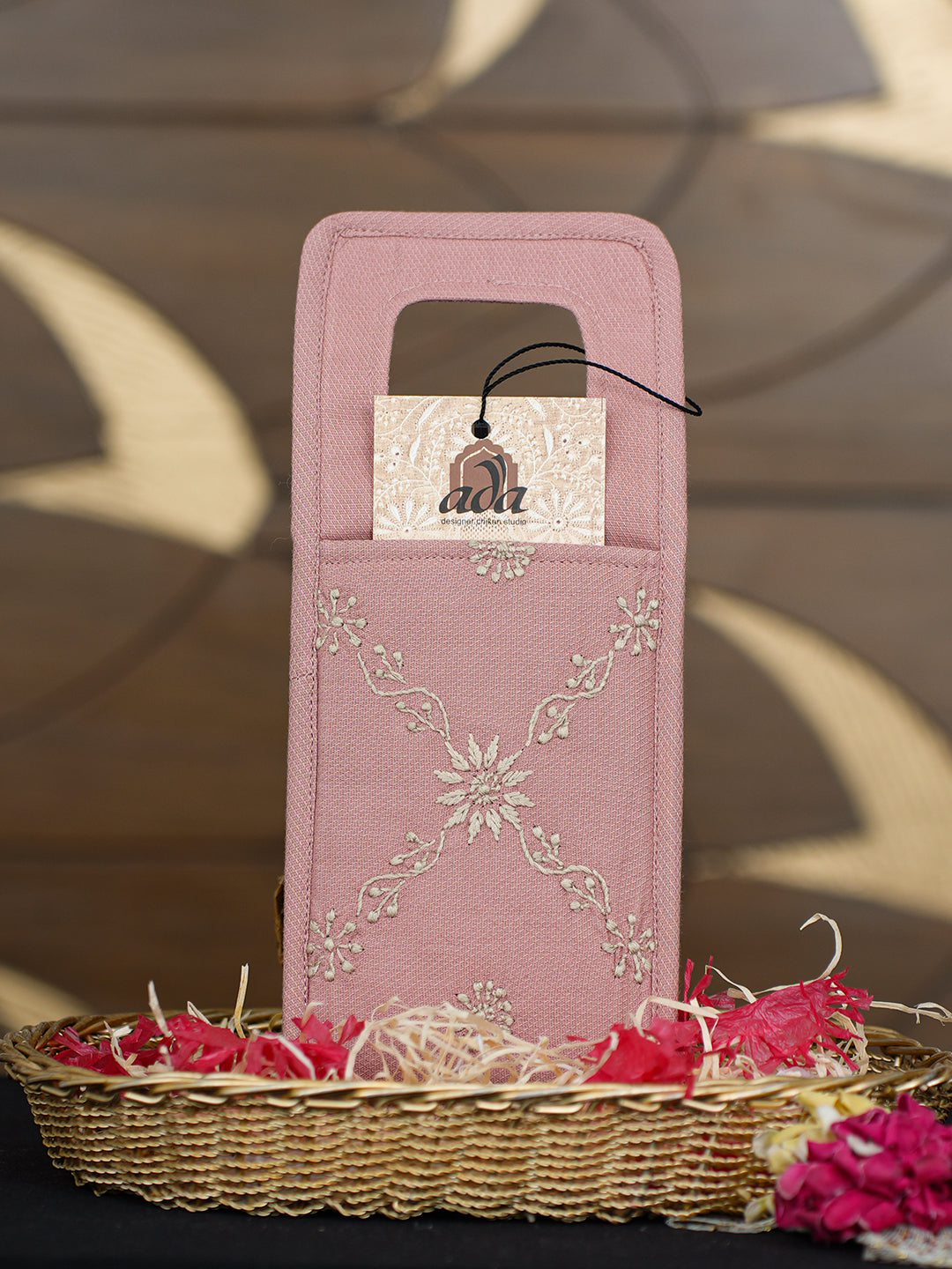 Ada Hand Embroidered Dusty Peach Cotton Lucknowi Chikankari Mobile Cover 01A998794