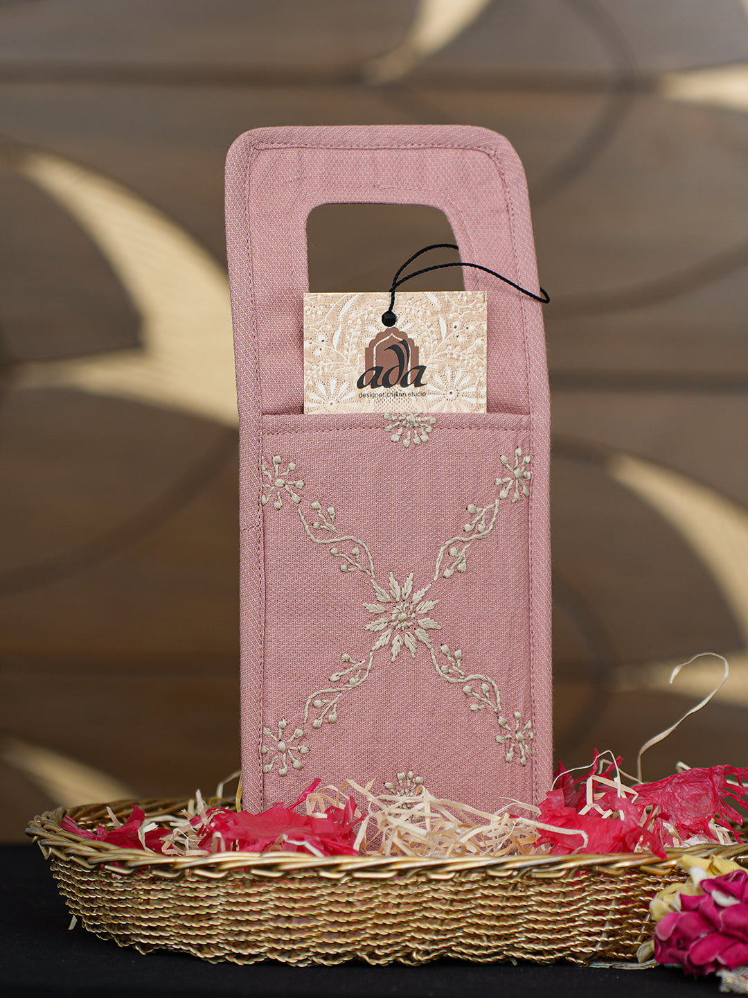 Ada Hand Embroidered Dusty Peach Cotton Lucknowi Chikankari Mobile Cover 01A998794