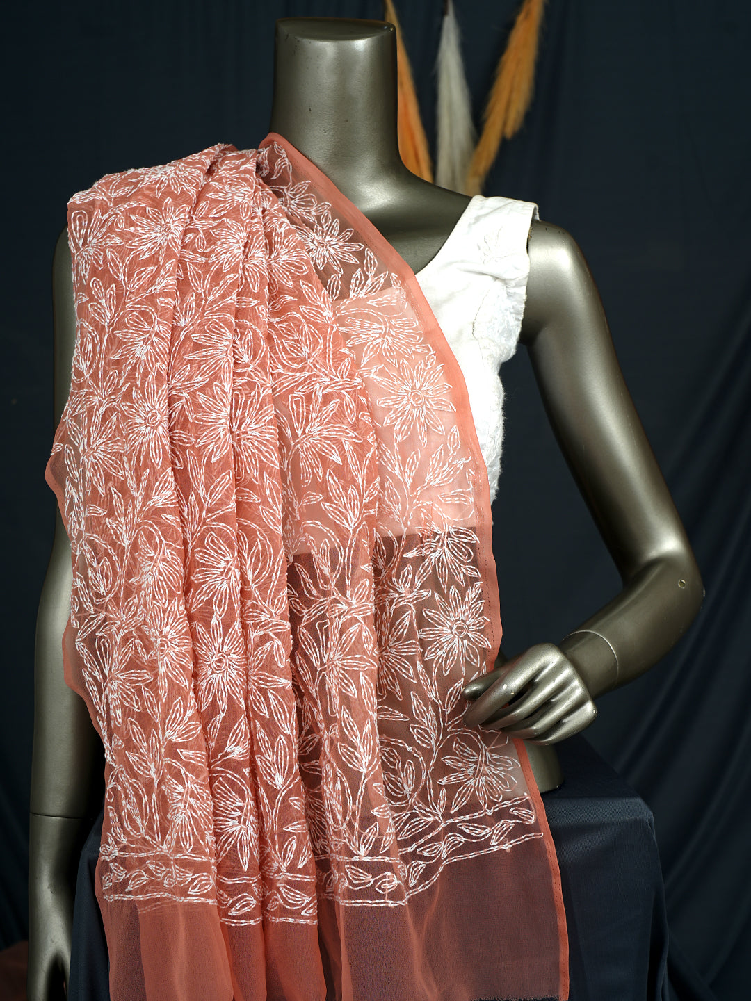 Ada Dusty Peach Faux Georgette Dupatta_1