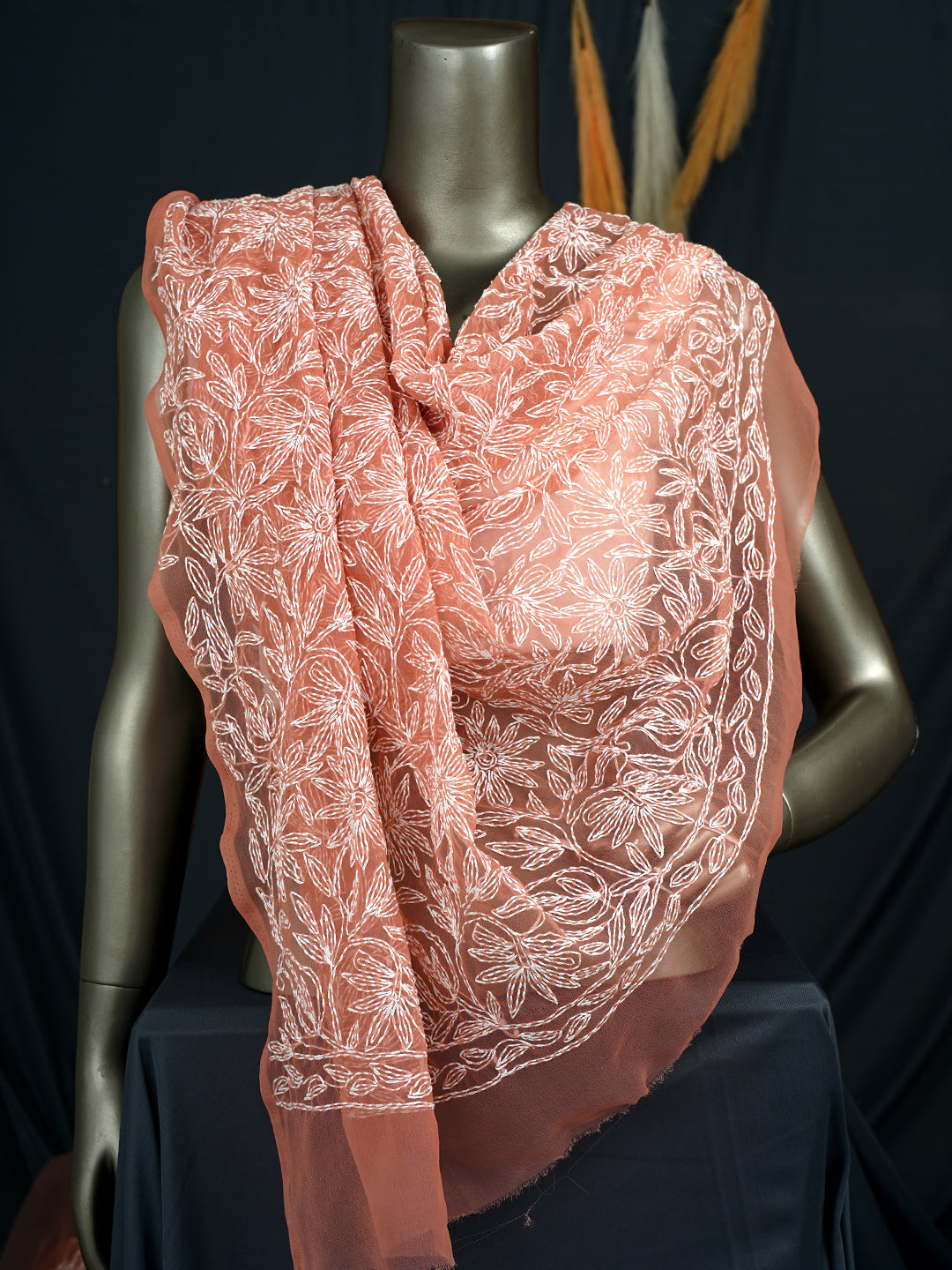 Ada Dusty Peach Faux Georgette Dupatta_2