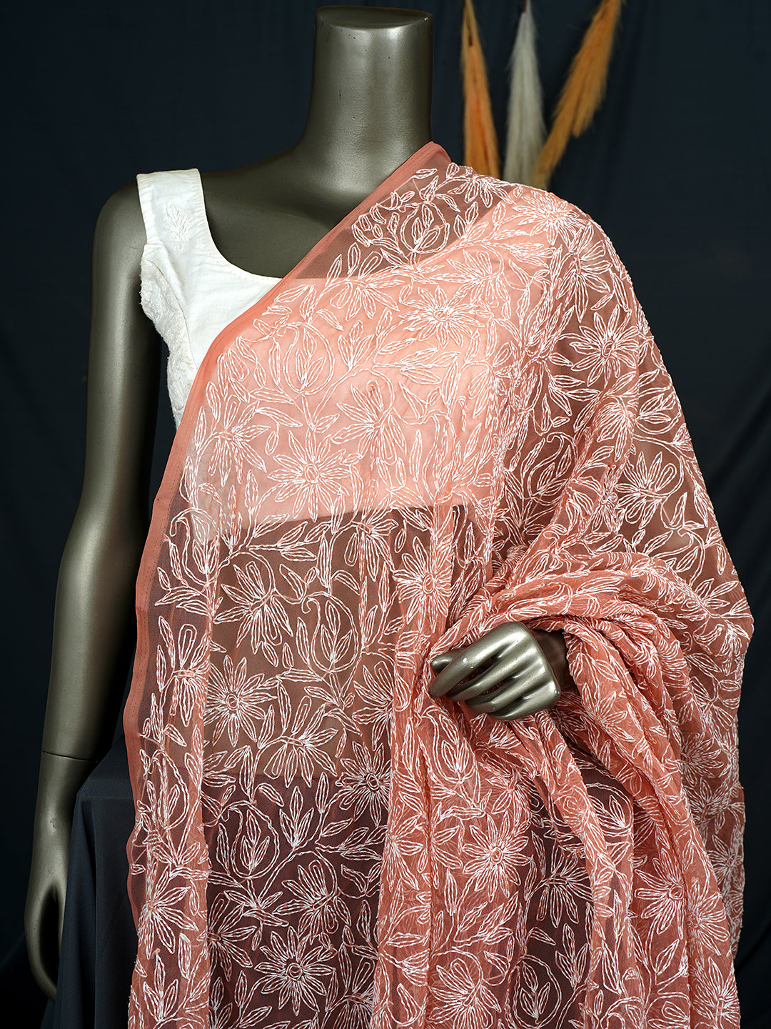 Ada Dusty Peach Faux Georgette Dupatta_3