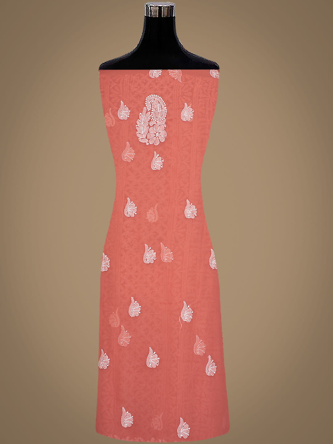 Ada Hand Embroidered Dusty Peach Faux Georgette Lucknowi Chikankari Unstitched Suit Piece 01A1002698