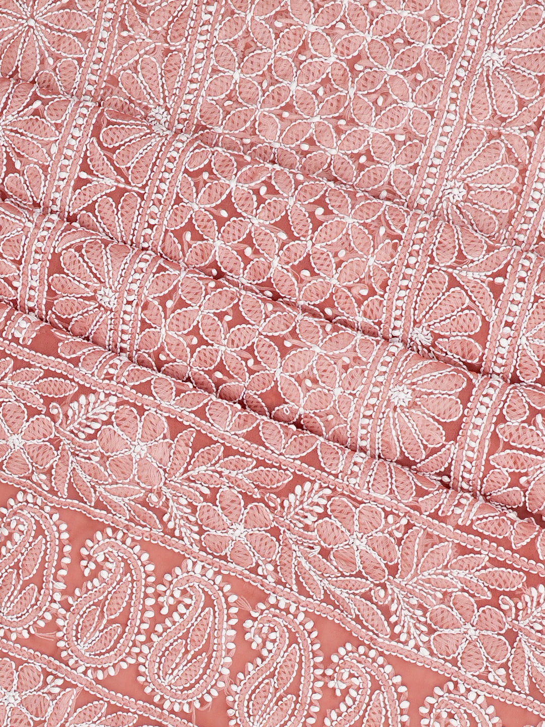 Ada Hand Embroidered Dusty Peach Faux Georgette Lucknowi Chikankari Unstitched Suit Piece 01A1002698