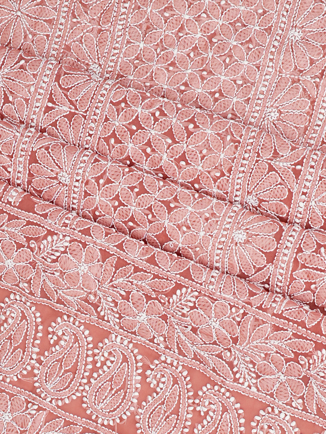 Ada Hand Embroidered Dusty Peach Faux Georgette Lucknowi Chikankari Unstitched Suit Piece 01A1002698