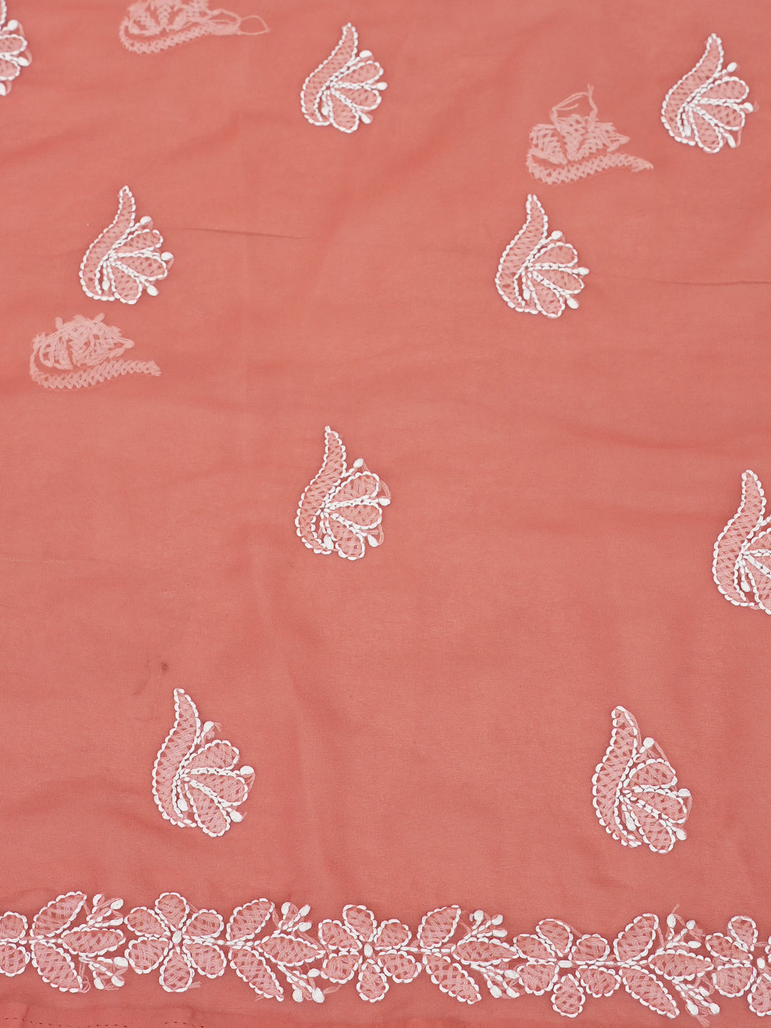 Ada Hand Embroidered Dusty Peach Faux Georgette Lucknowi Chikankari Unstitched Suit Piece 01A1002698