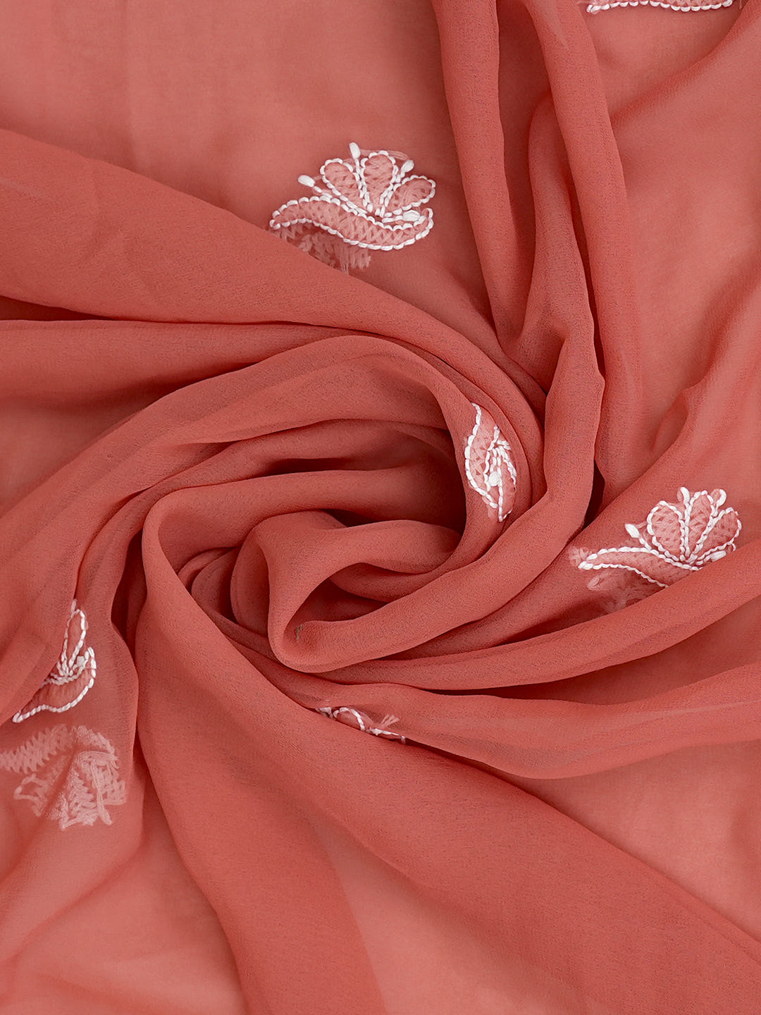 Ada Hand Embroidered Dusty Peach Faux Georgette Lucknowi Chikankari Unstitched Suit Piece 01A1002698