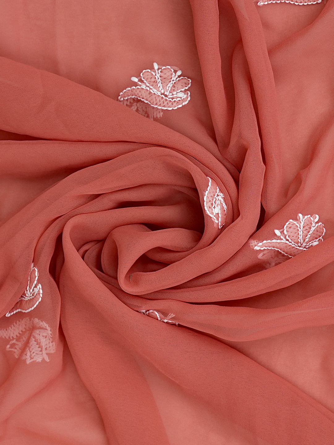 Ada Hand Embroidered Dusty Peach Faux Georgette Lucknowi Chikankari Unstitched Suit Piece 01A1002698
