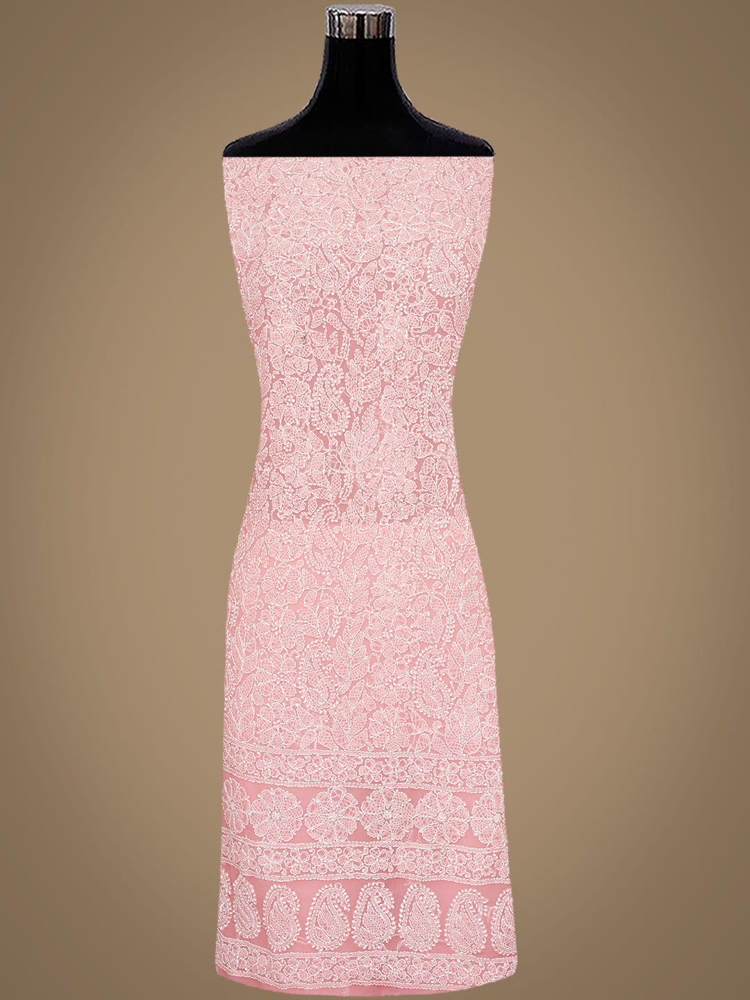 Ada Hand Embroidered Dusty Peach Georgette Lucknowi Chikankari Unstitched Suit Piece 07A502073