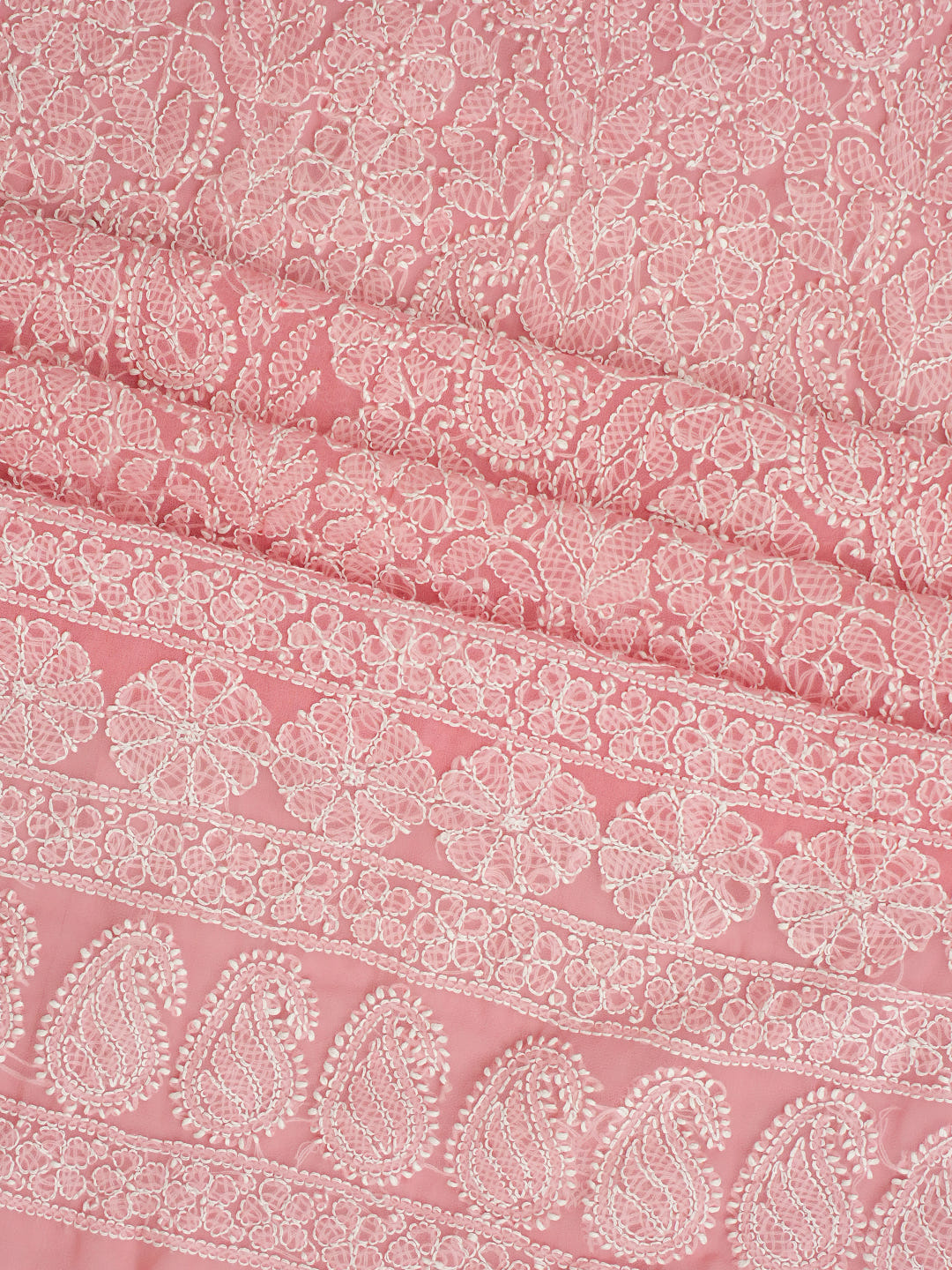 Ada Hand Embroidered Dusty Peach Georgette Lucknowi Chikankari Unstitched Suit Piece 07A502073