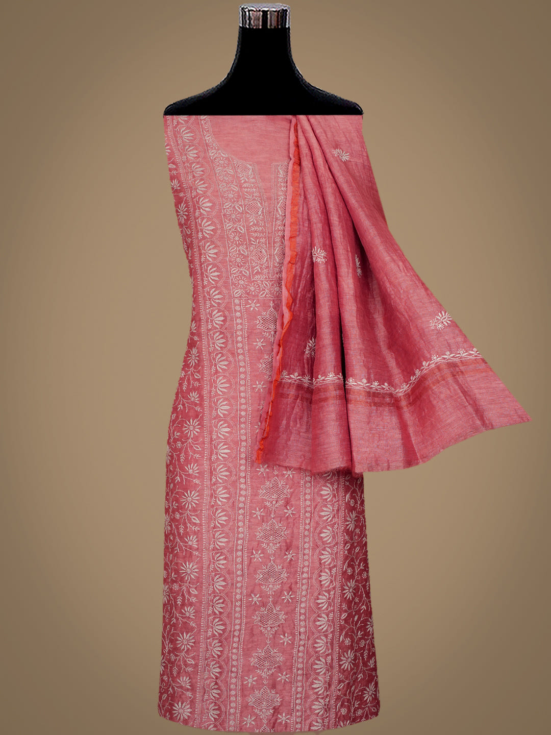 Ada Dusty Peach Linen Unstitched Kurta Dupatta _2