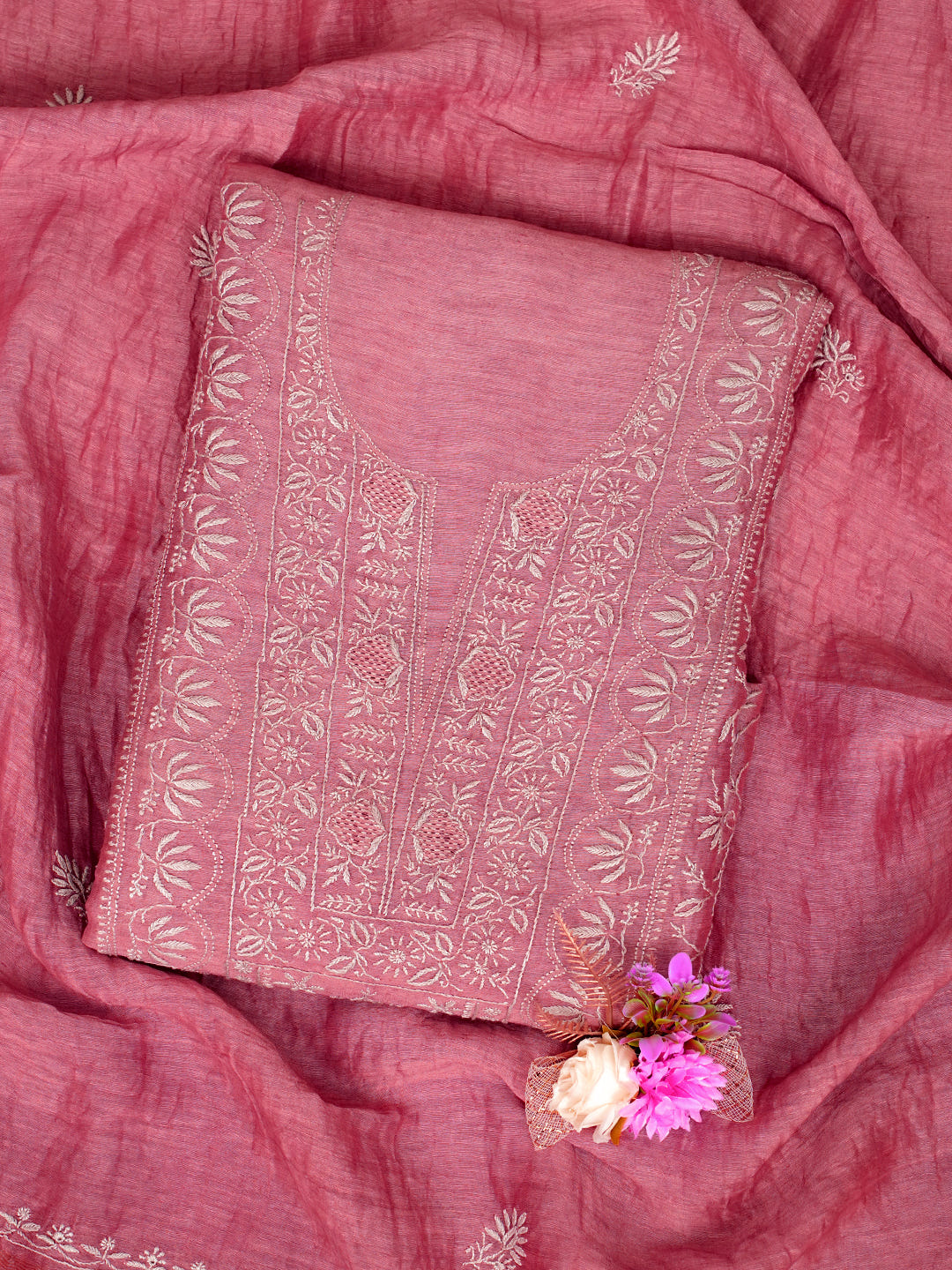 Ada Dusty Peach Linen Unstitched Kurta Dupatta _1