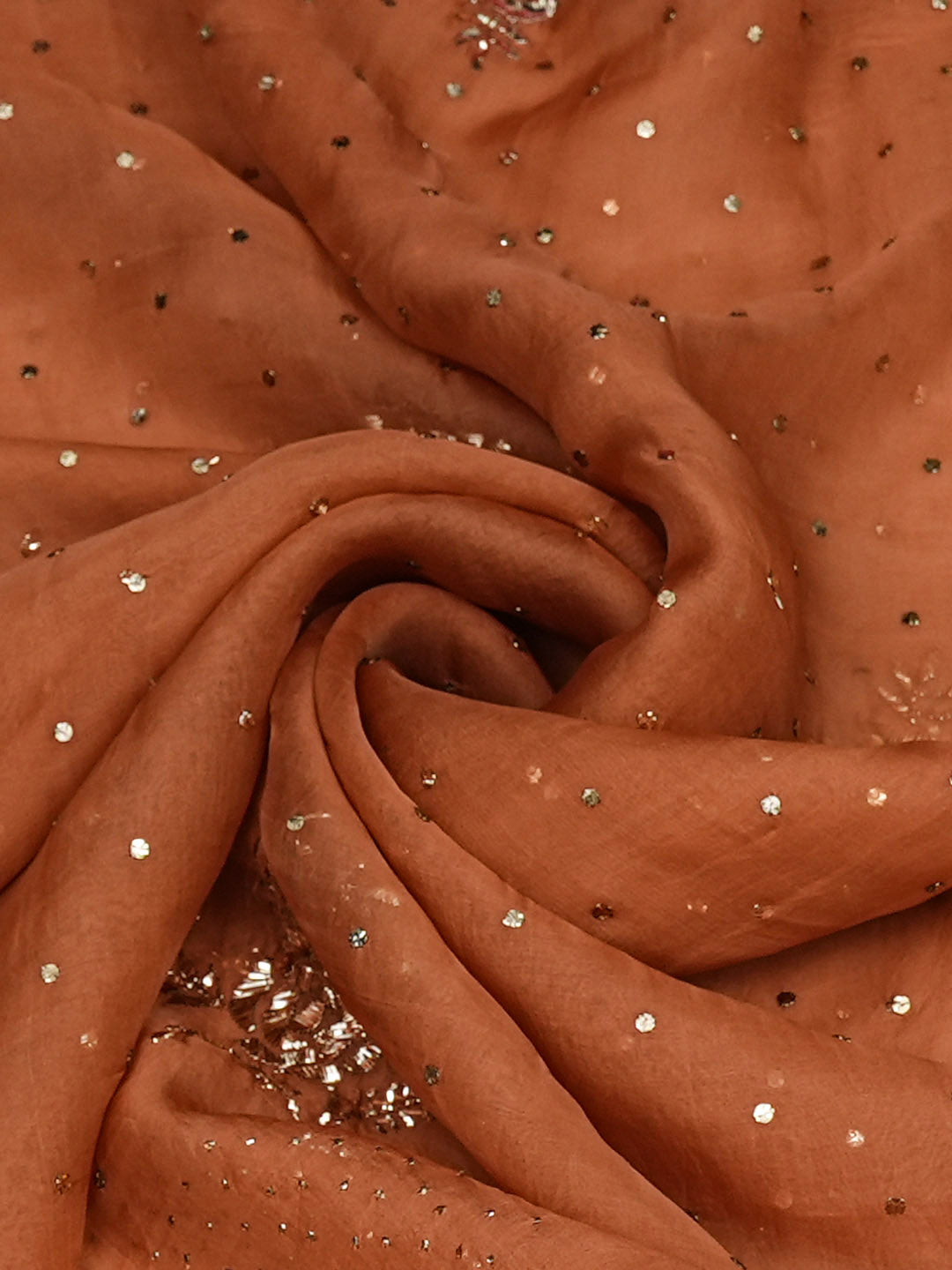 Ada Hand Embroidered Dusty Peach Organza Lucknowi Chikankari Dupatta With Mukaish Work 01A578022