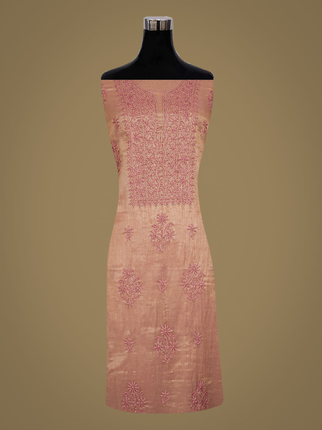 Ada Hand Embroidered Dusty Peach Tissue Lucknowi Chikankari Unstitched Kurta Dupatta Set 07A502213_3