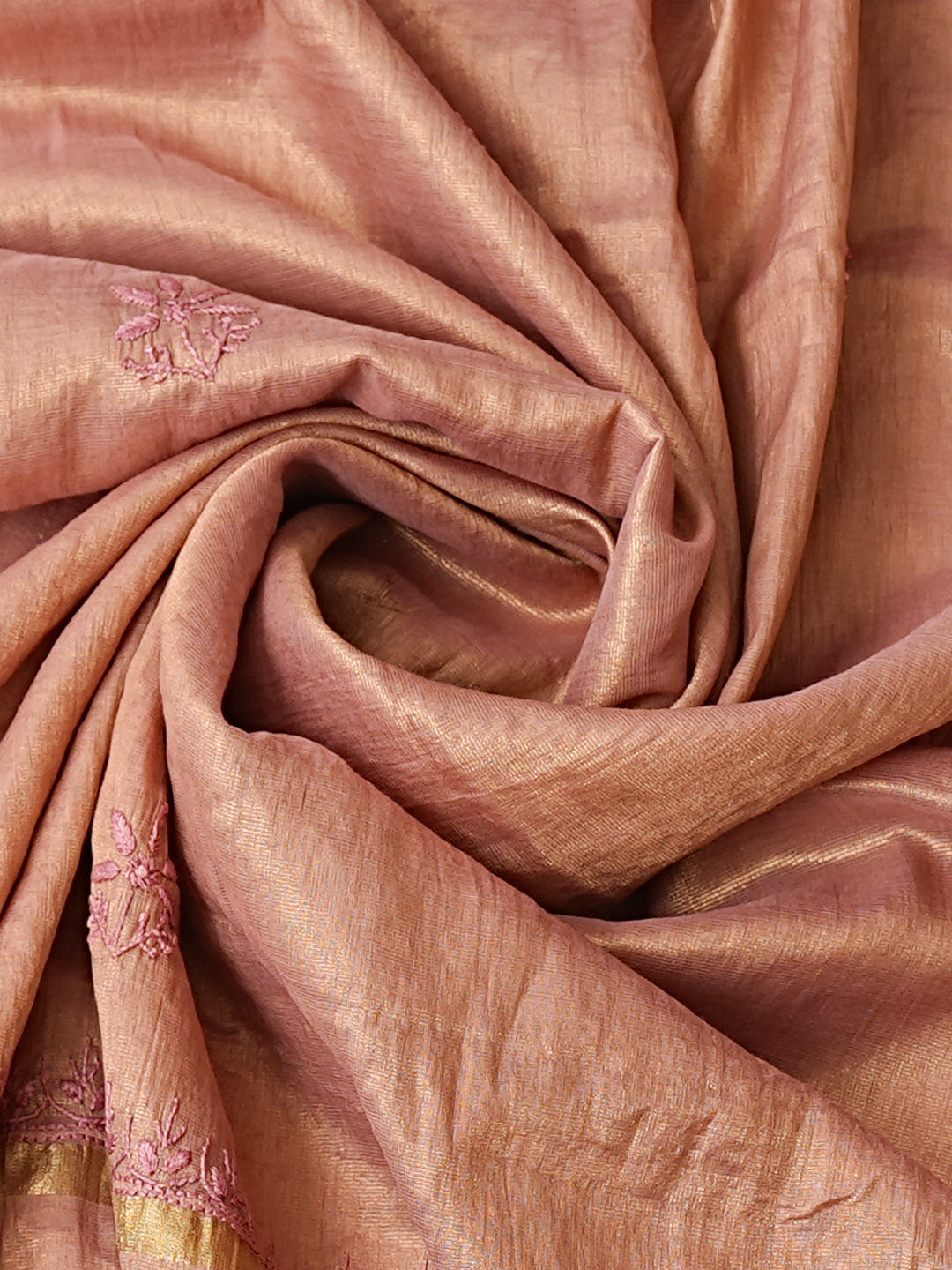 Ada Hand Embroidered Dusty Peach Tissue Lucknowi Chikankari Unstitched Kurta Dupatta Set 07A502213_5