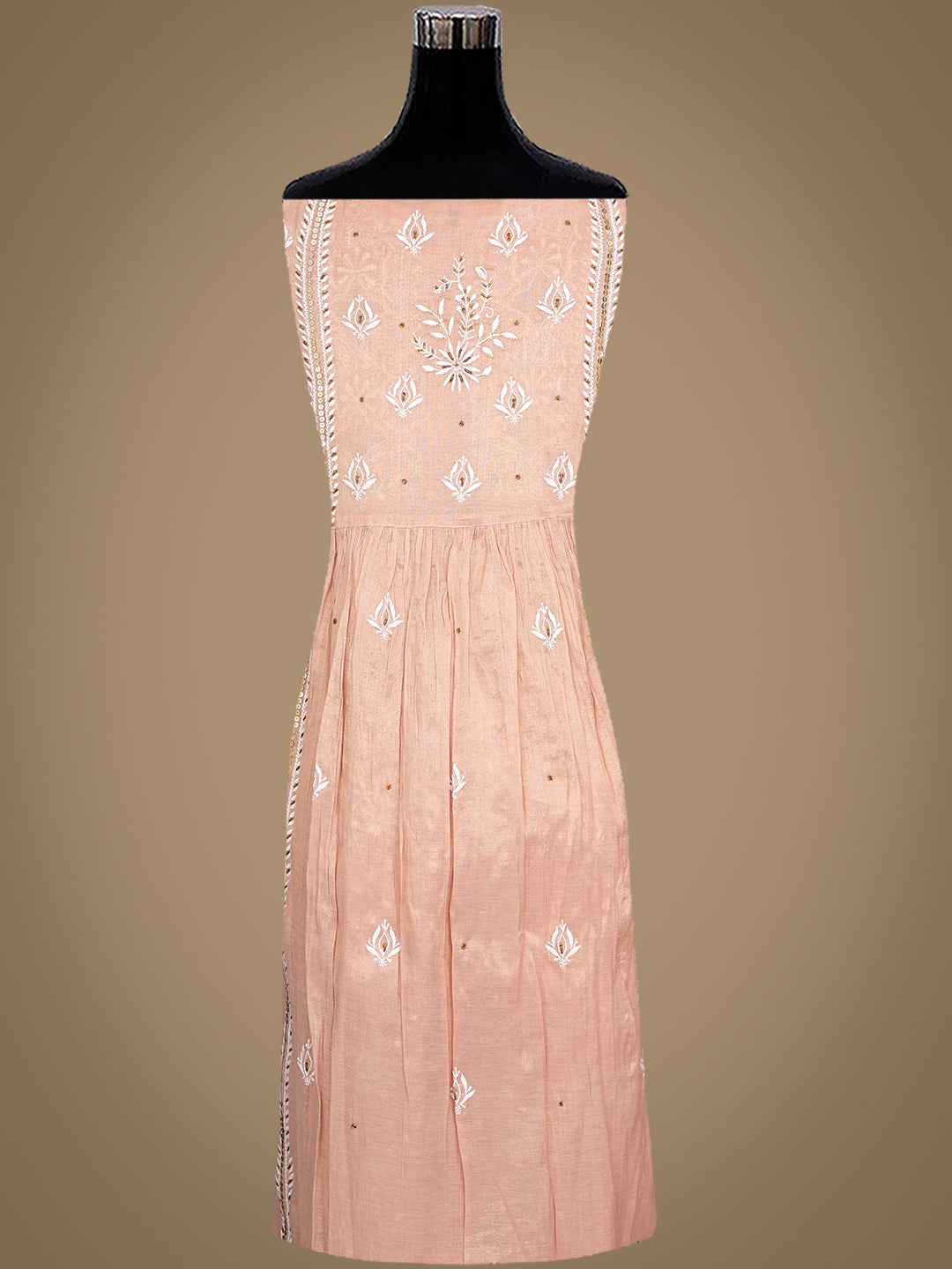 Ada Hand Embroidered Dusty Peach Tissue Lucknowi Chikankari Unstitched Kurta Dupatta set with Pearl, Sequinned, Zari & Cutdana Work 01A979738