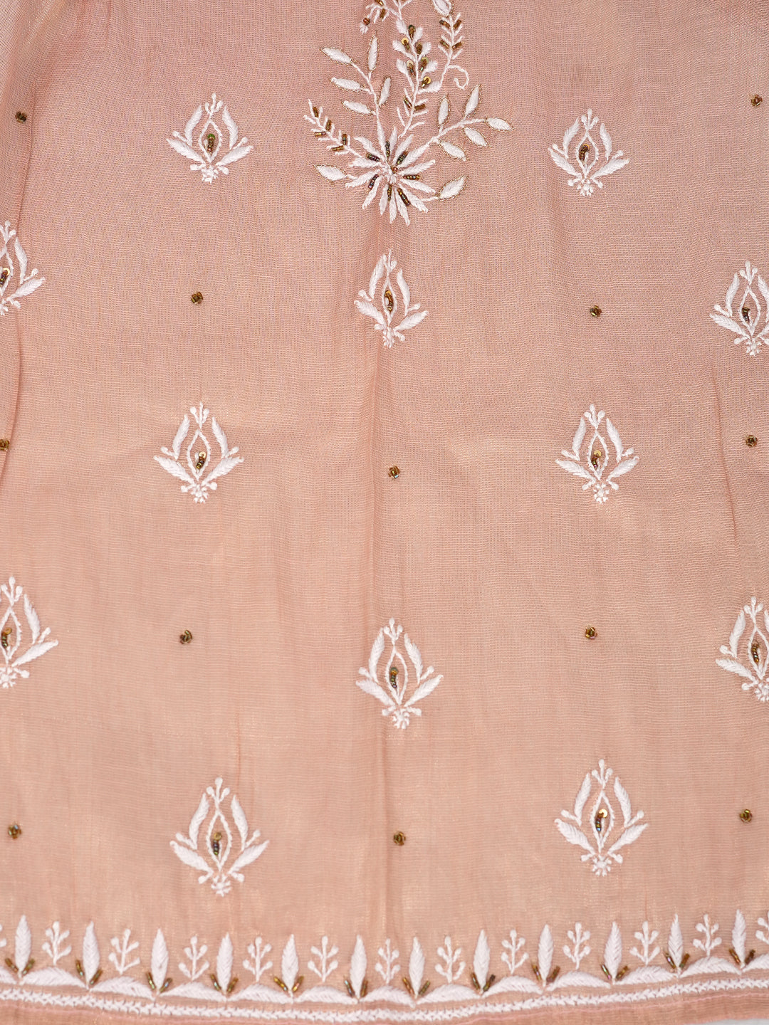 Ada Hand Embroidered Dusty Peach Tissue Lucknowi Chikankari Unstitched Kurta Dupatta set with Pearl, Sequinned, Zari & Cutdana Work 01A979738