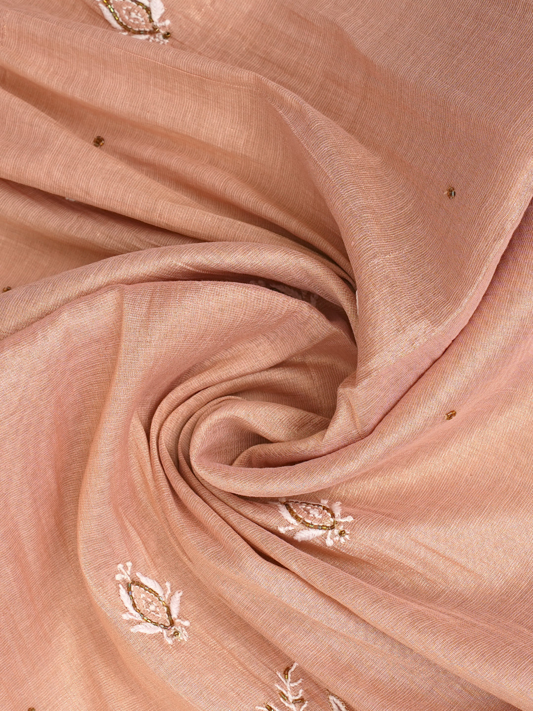 Ada Hand Embroidered Dusty Peach Tissue Lucknowi Chikankari Unstitched Kurta Dupatta set with Pearl, Sequinned, Zari & Cutdana Work 01A979738