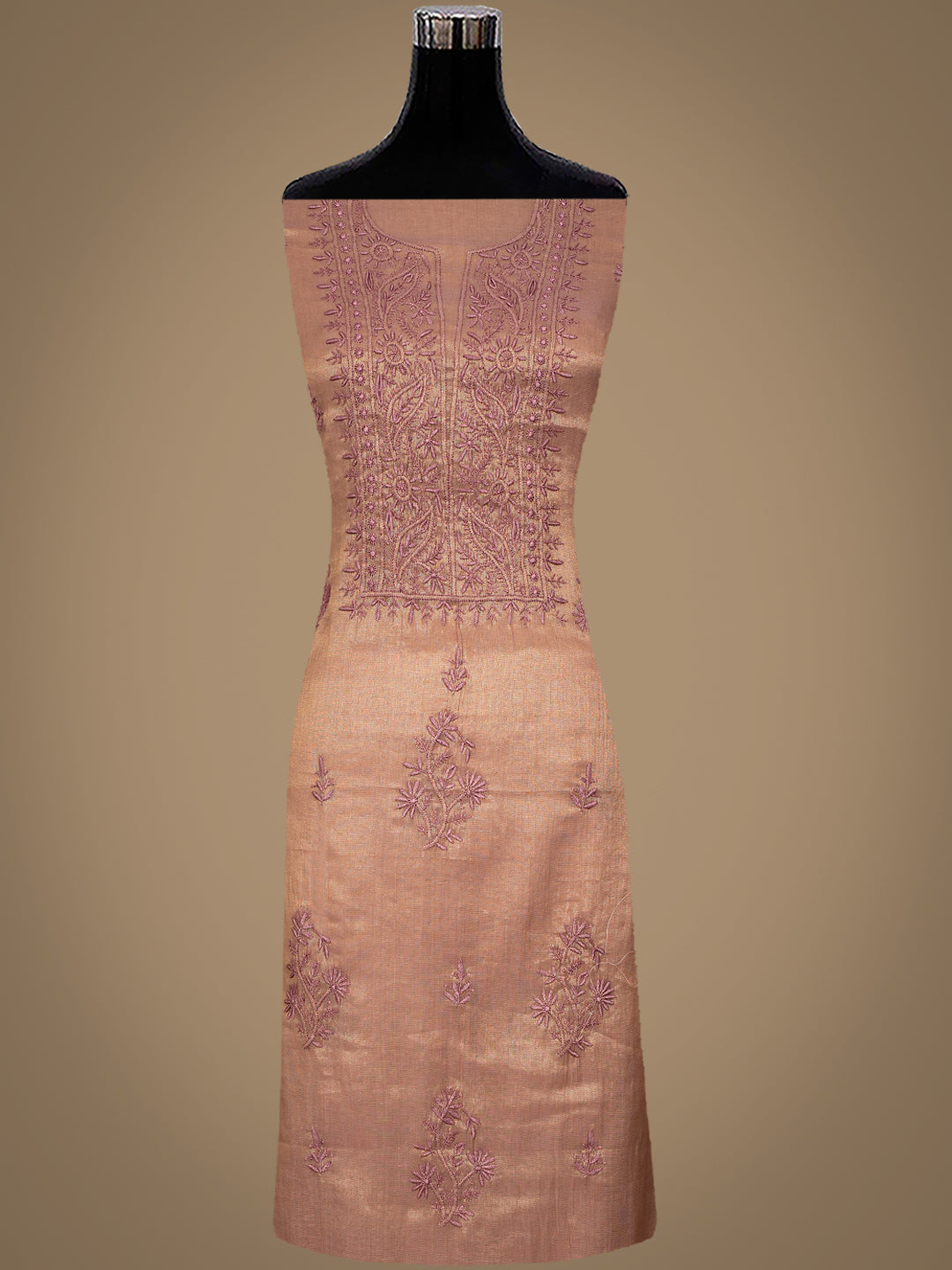Ada Hand Embroidered Dusty Peach Tissue Unstitched Lucknowi Chikankari Kurta Dupatta Set 07A502211