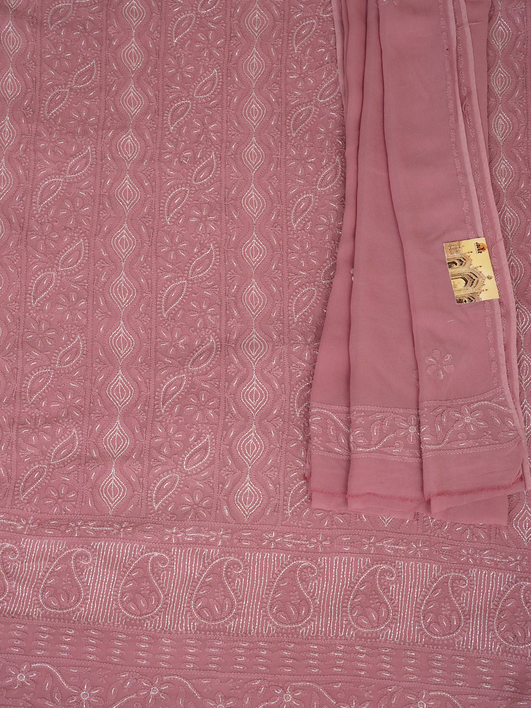 Ada Hand Embroidered Dusty Peach Viscose Georgette Lucknowi Chikankari Unstitched Kurta Dupatta Set With Cutdana Work 01A977815
