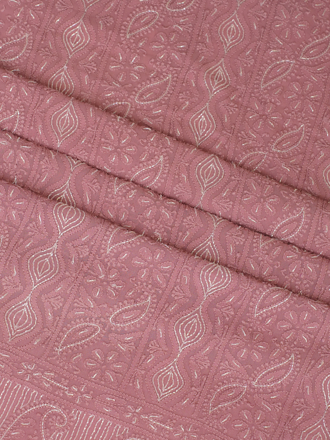 Ada Hand Embroidered Dusty Peach Viscose Georgette Lucknowi Chikankari Unstitched Kurta Dupatta Set With Cutdana Work 01A977815