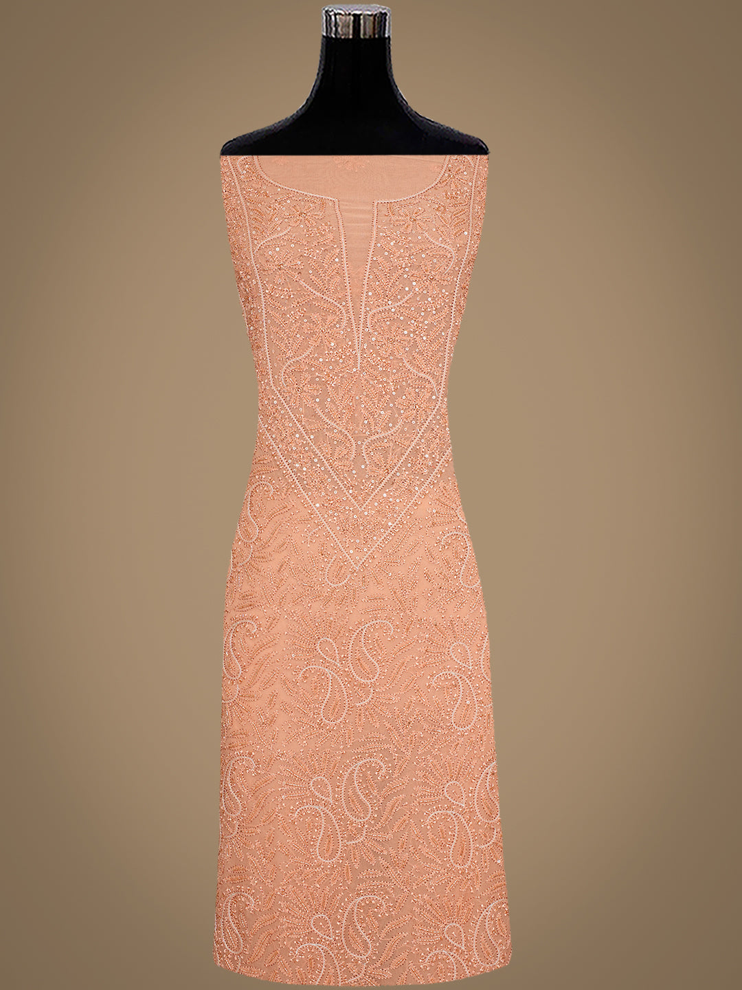 Ada Hand Embroidered Dusty Peach Viscose Georgette Lucknowi Chikankari Unstitched Kurta Dupatta Set With Cutdana Work 01A984097