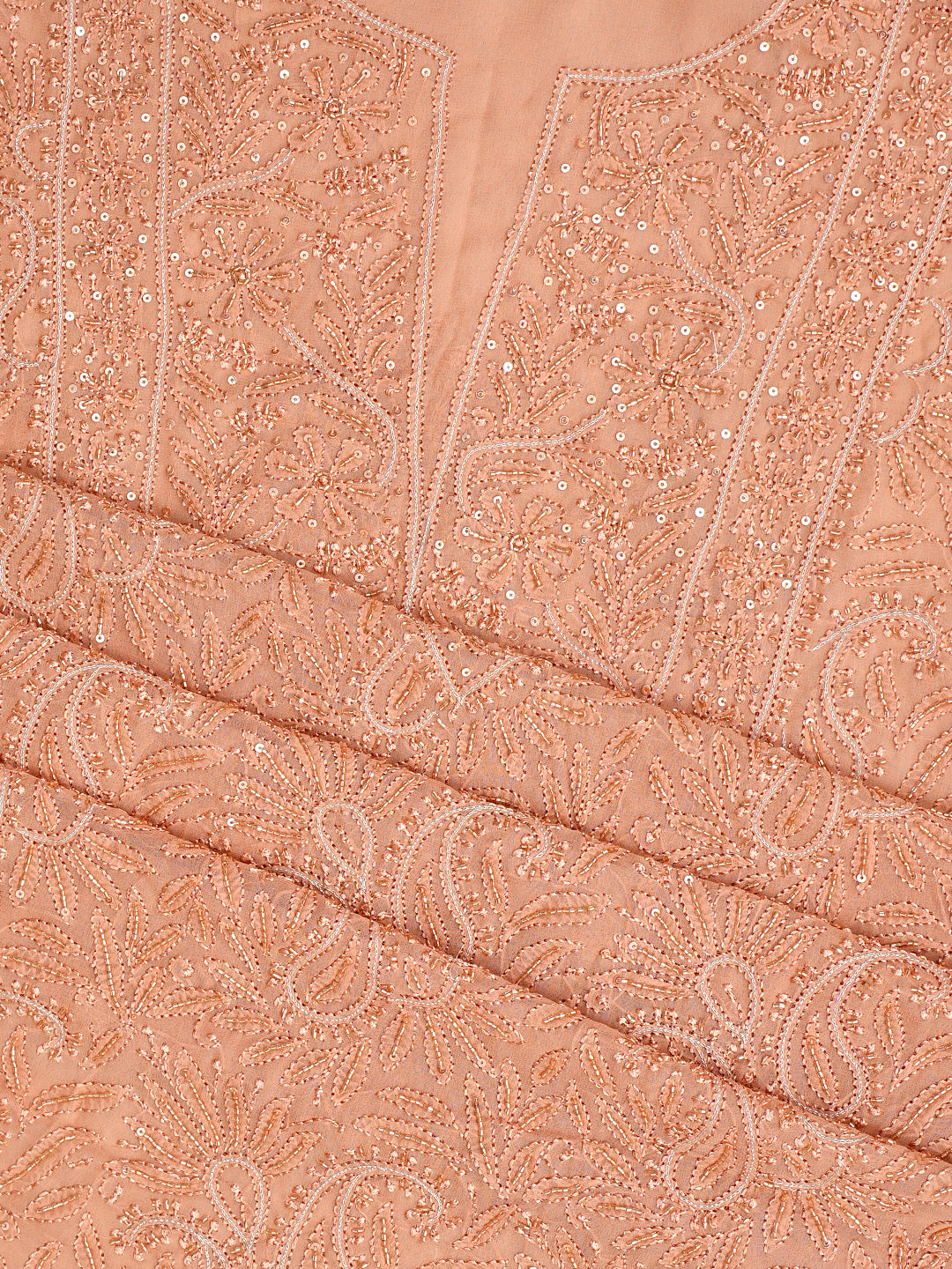 Ada Hand Embroidered Dusty Peach Viscose Georgette Lucknowi Chikankari Unstitched Kurta Dupatta Set With Cutdana Work 01A984097